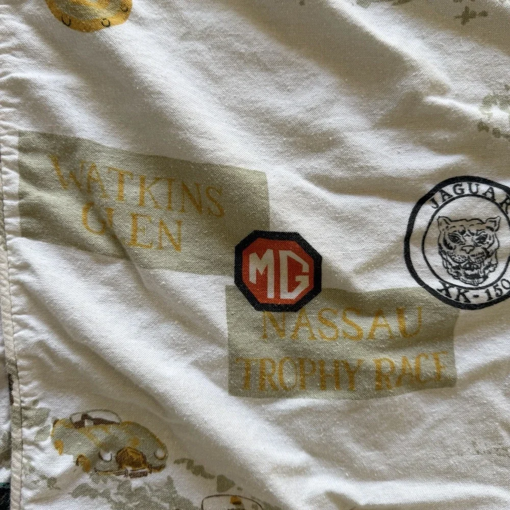Vtg Racing Bedspread Twin(2) Porsche SCCA & Grand Prix Corvette Alfa Romeo 1960s